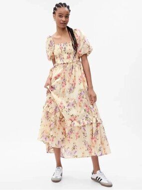 NWT Gap × LoveShackFancy Puff Sleeve Maxi in Floral Cotton Smocked Dress S